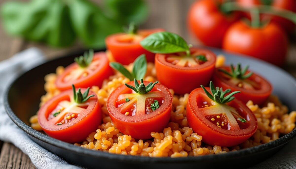 Recette facile : Tomates farcies au four accompagnées d&rsquo;un riz savoureux